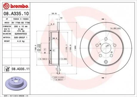 Диск гальмівний BREMBO 08.A335.10