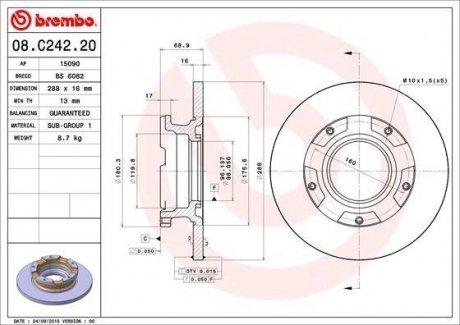 Диск гальмівний BREMBO 08.C242.20 (фото 1)