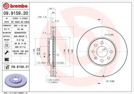 Диск гальмівний BREMBO 09.9159.21