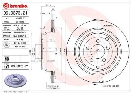 Диск гальмівний BREMBO 09.9373.21