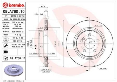 Диск гальмівний задній BREMBO 09A76011 (фото 1)