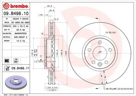 Диск гальмівний BREMBO 09.B498.11