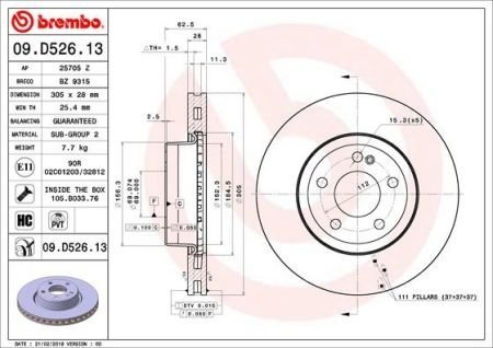 Диск гальмівний BREMBO 09.D526.13