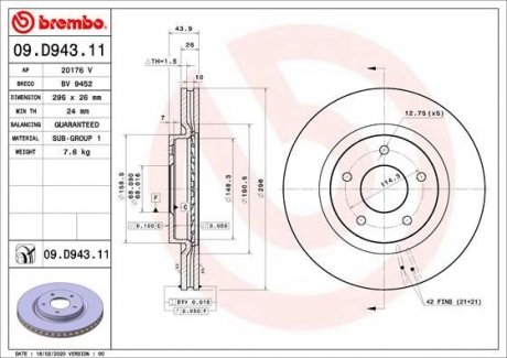 Диск гальмівний BREMBO 09.D943.11 (фото 1)