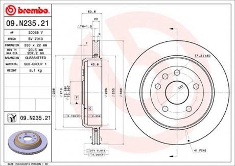 Диск гальмівний BREMBO 09.N235.21 (фото 1)