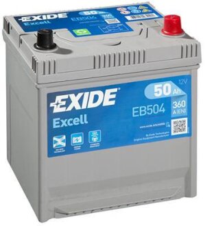 Акумулятор 12V/50Ah/360 (R+) (200х173х222) EXIDE EB504