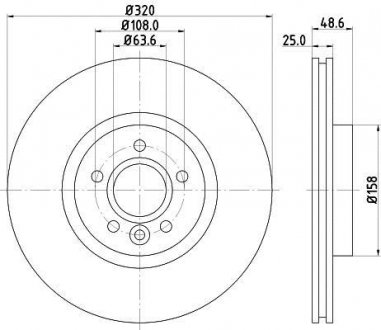 Диск гальмівний з покриттям PRO; передн. / Kuga II 2012> HELLA 8DD355125151 (фото 1)