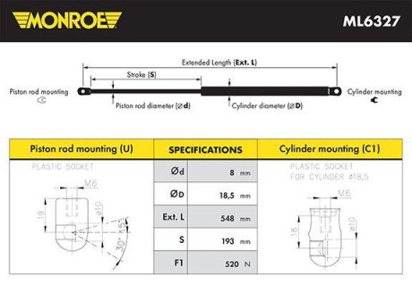 Демпфер дверей багажника MONROE ML6327