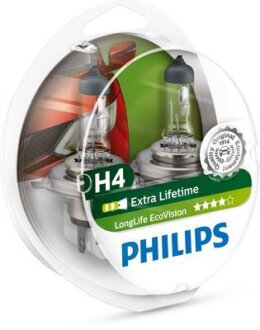 H4 LongLife EcoVision 12V 60/55W P43t-38 Set 2 pc. PHILIPS 12342LLECOS2