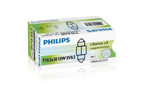 Festoon T10,5X30 LongLife EcoVision 12V 10W SV8,5 PHILIPS 12860LLECOCP