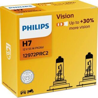 H7 12V 55W PX26d Vision +30% (2 шт.) PHILIPS 12972PRC2