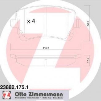 Колодки гальмівні дискові, к-кт ZIMMERMANN 238821751